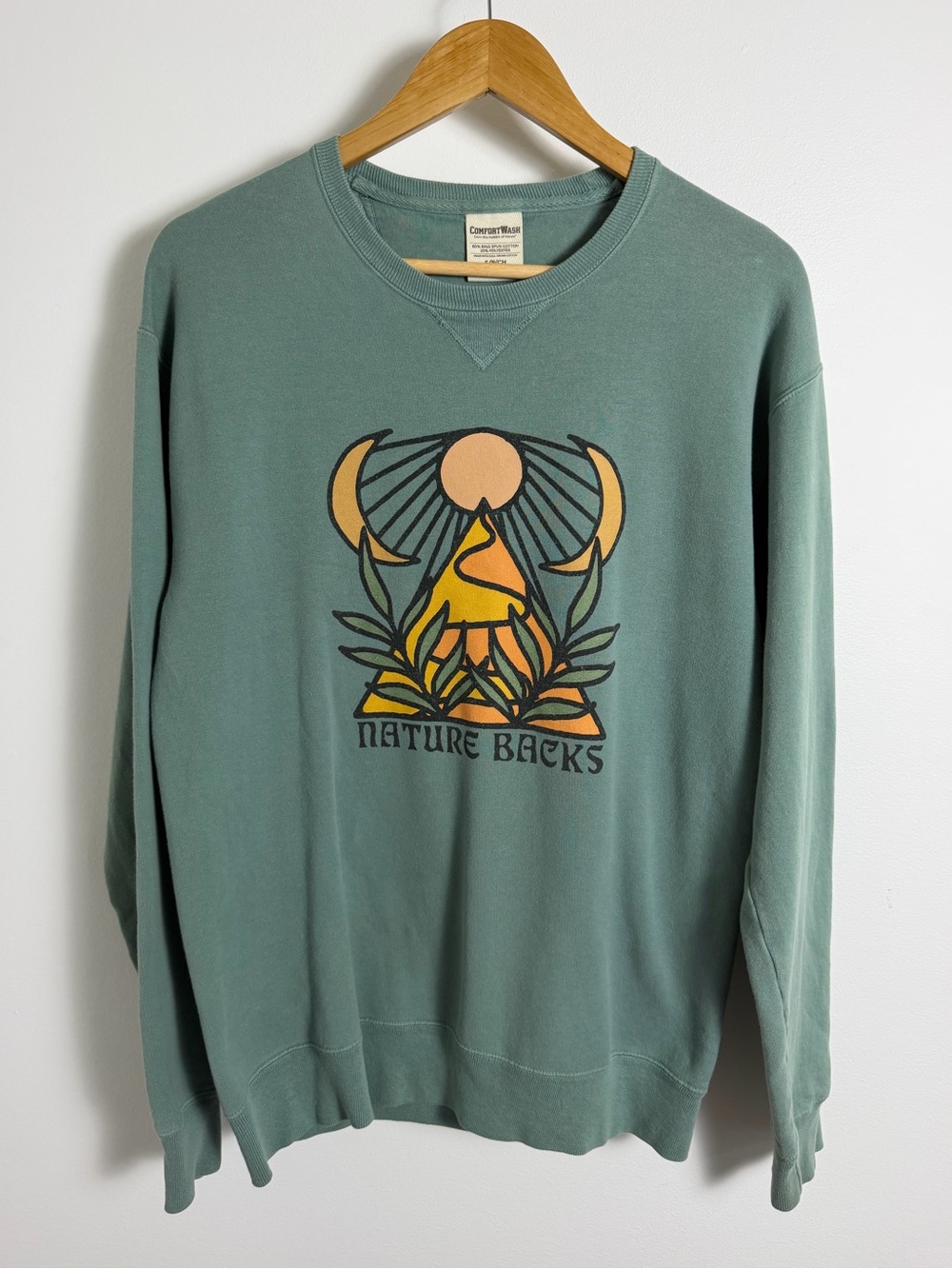 Nature Backs Giza Sage Green Graphic Crewneck Sweatshirt Boho Small